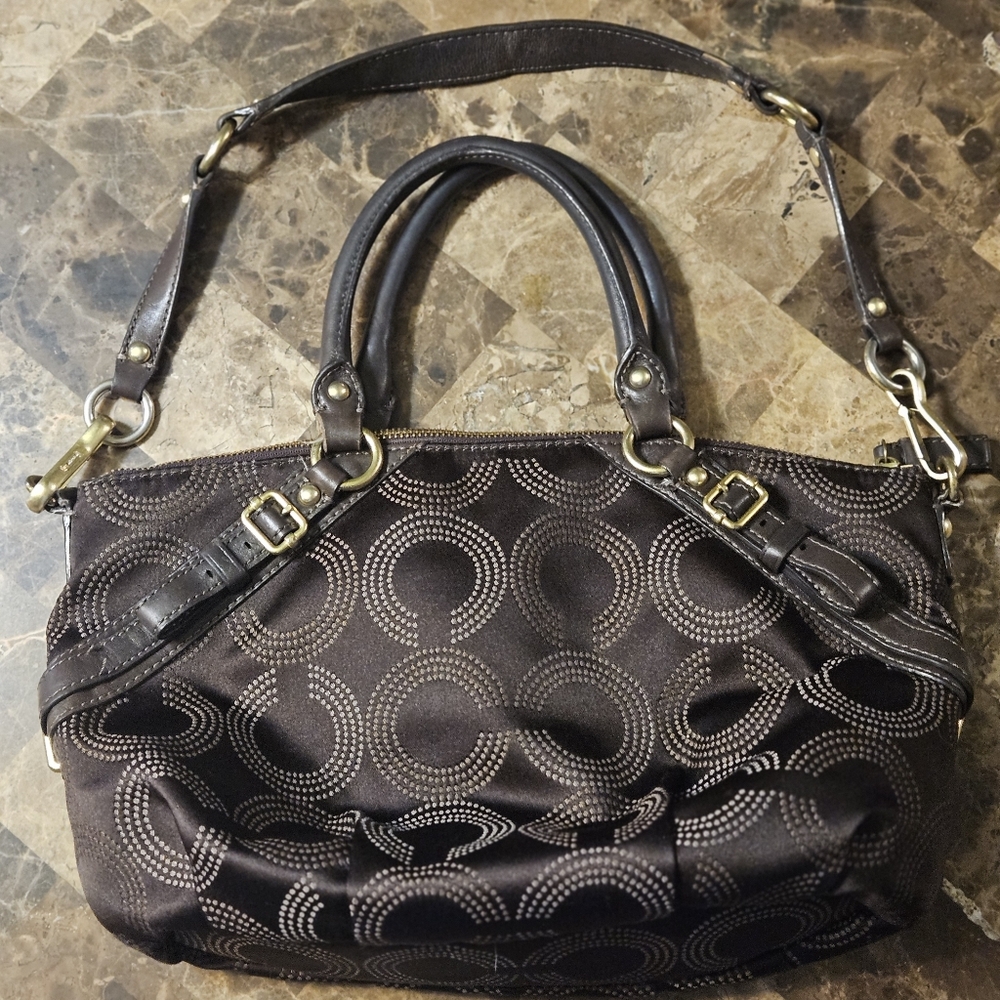 COACH Madison Sophia Op Art Dot Brown Convertible Satchel Shoulder Handbag - Picture 4 of 11